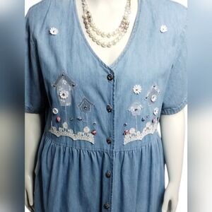 Vintage Womens size XL Miss & Mrs 80s Embellished Bird Cottagecore Jumper Dress‎